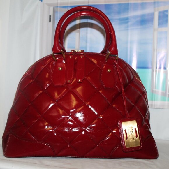 Maxx New York Handbags - MAXX NY Signature Cranberry Patent Leather  Satchel Handbag Bag Purse w Duster